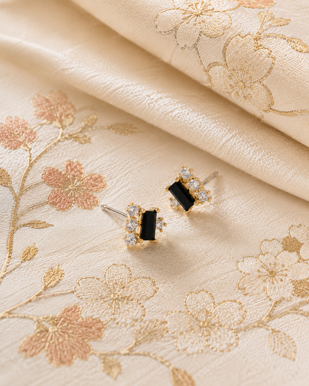 Sei | Gold-Plated Sterling Silver Black Stone & Cubic Zirconia Stud Earrings