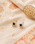 Shin | Gold-Plated Sterling Silver Black Stone & Cubic Zirconia Stud Earrings