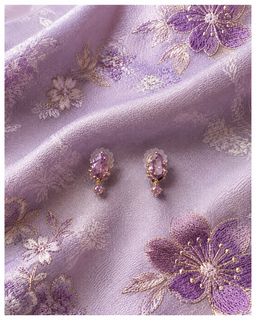 [Nagi] K10 Yellow Gold Natural Amethyst Stud Earrings | Delicate Japanese Craftsmanship | Made in Japan
